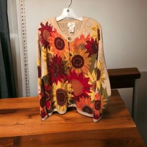 Vintage Susan Bristol hand knit sunflower sweater. Size L